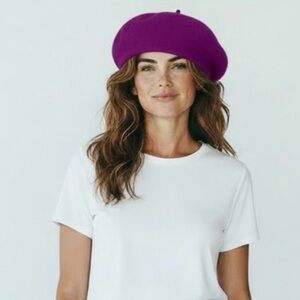 NWT New Coach 100% Lambs Wool Amethyst Purple Beret Size M/L